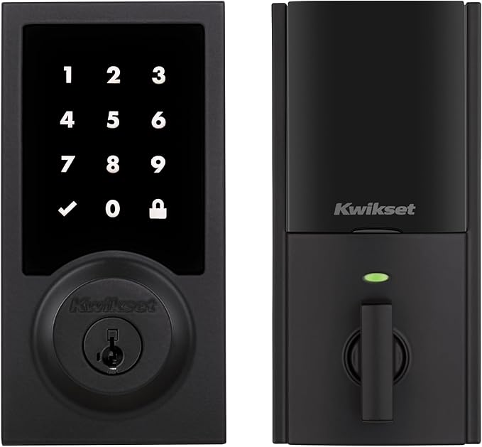 Kwikset HomeConnect 918 Contemporary Z-Wave Long Range Enabled Touchscreen Lock Works with Ring Alarm, Samsung SmartThings Hub Required, Sold Separately in Matte Black