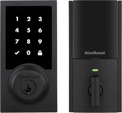 Kwikset HomeConnect 918 Contemporary Z-Wave Long Range Enabled Touchscreen Lock Works with Ring Alarm, Samsung SmartThings Hub Required, Sold Separately in Matte Black