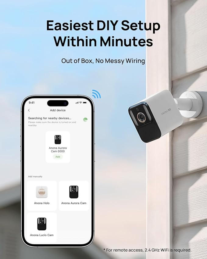 Anona Aurora 4K Solar Security Cameras Wireless Outdoor, Forever Power with Solar Panel, 8MP Color Night Vision, 24/7 AOV Recording, No Monthly Fees, AI Detection, Easy Setup, 2.4 G WiFi, IP67, 4 Pack