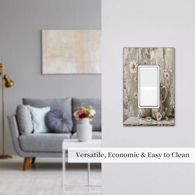 Decorative Outlet Covers Vintage Rustic Floral White Daisy Flower Oil Painting Style 1 Gang Single Rocker Light Switch Cover Plate Wall Plates GFCI Faceplate for Home Farmhouse Decor