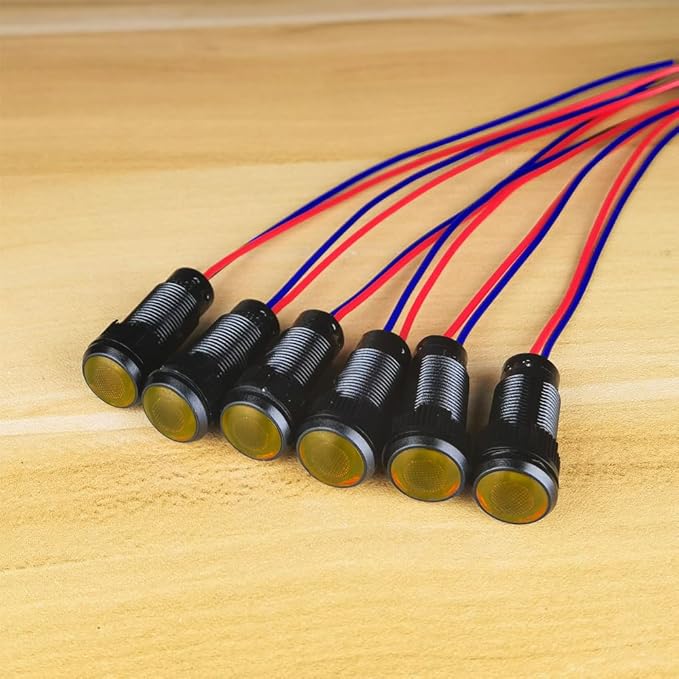 6pcs Yellow Indicator Pilot Light 110VAC Mounting Hole Size 10mm(Flame Retardant Plastic Shell)
