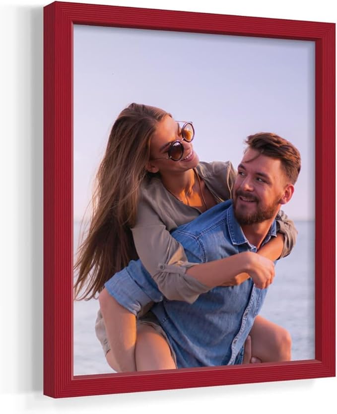 Renditions Gallery Set of 4, 8X10 Custom Photo Prints with Real Wood Picture Frames. Create Personalized Photos with Peel & Stick Photo Frames. Red Frame