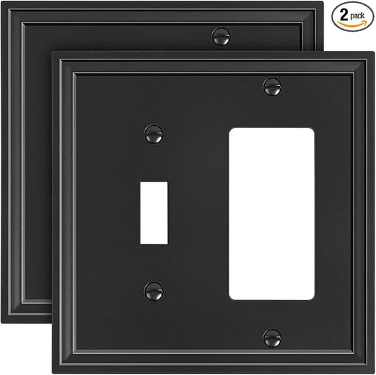 2-Pack Combo Toggle/Decorator Light Switch Cover Plate, Black Modern Decorative Electrical Outlet Covers, Bamboo Fiber Wall Switch Plates and Outlet Covers
