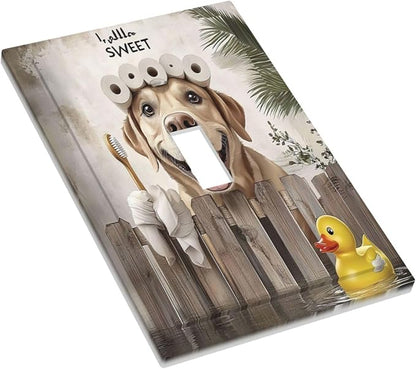 Funny Dog Rustic Farmhouse Wooden Fence Labrador Decorative Light Switch Cover 1 Gang Single Toggle Device Electrical Faceplate Switchplates Decorator Outlet Wall Plate For Kids Room Bathroom Decor
