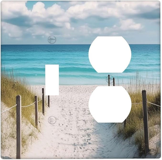 Decorative Outlet Covers Coastal Beach Ocean Seaside View 2 Gang Light Switch Cover Plate Single Toggle Duplex Wall Plates for Electrical Outlets Switch Plate Covers for Bedroom Home Decor