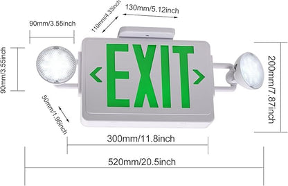 LED Exit Signs with Emergency Lights,200lm 3Hours Green Emergency Exit Sign with Lights Battery Backup, Double Face UL 924 AC85-277V Plug in Cord