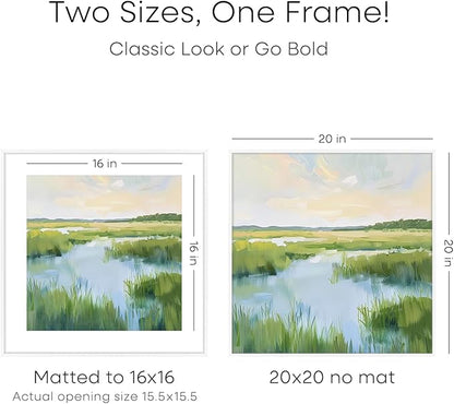 Homeforia 20x20 Picture Frame White, High End Metal 20x20 Square Poster Frame Matted to 16x16 Print, 20 x 20 White Frames with Mat 16 x 16 Photo, 20by20 Thin Frames, Tempered Glass, Wall Kit, Set of 1