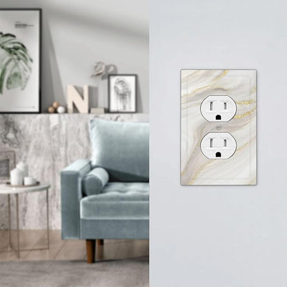 White Grey Gold Marble Simple Tiles Outlet Covers 1 Gang Duplex Light Switch Cover Decorative Switch Plates Electrical Receptacle Faceplate Wall Plate for Bathroom Kitchen Decor