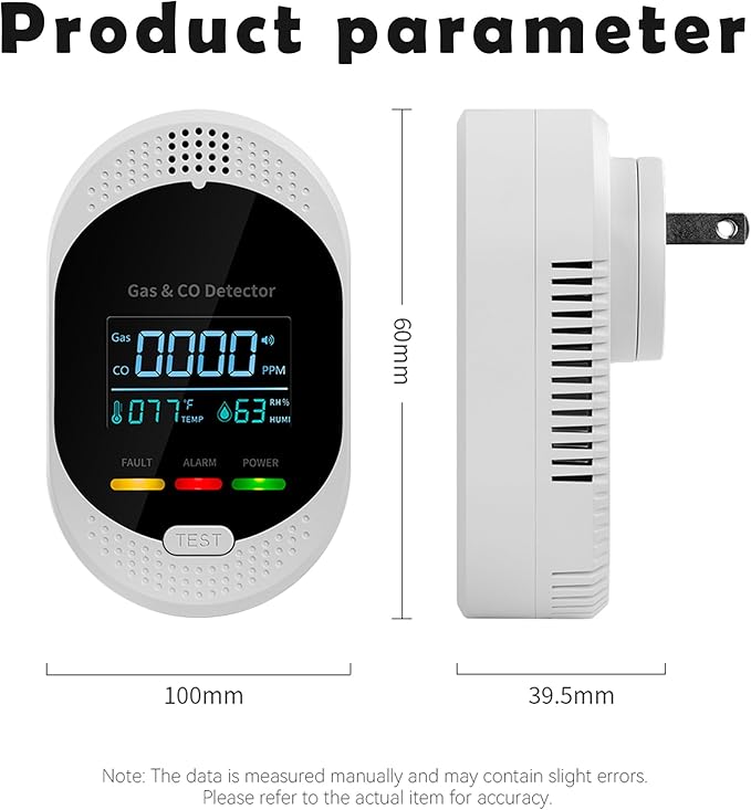 4PCS 4-in-1 Carbon Monoxide & Natural Gas Detectors with Temperature/Humidity LCD Display, Plug in Co Leak Detector Propane Monitor for Home Travel RV Essentials, Sound Alarm Over 85dB