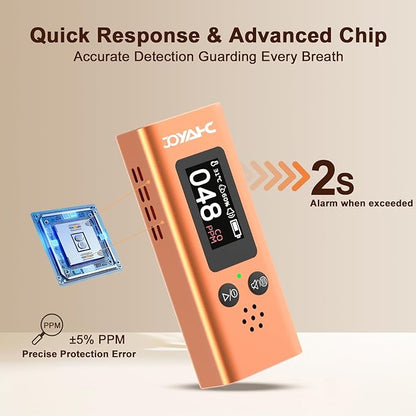 Portable Carbon Monoxide Detector for Travel, 3-in-1 CO Detector with Temperature & Humidity Sensor, Dual Audible & Visual Alarm Camping, RV and Hotel for Safety (Orange)