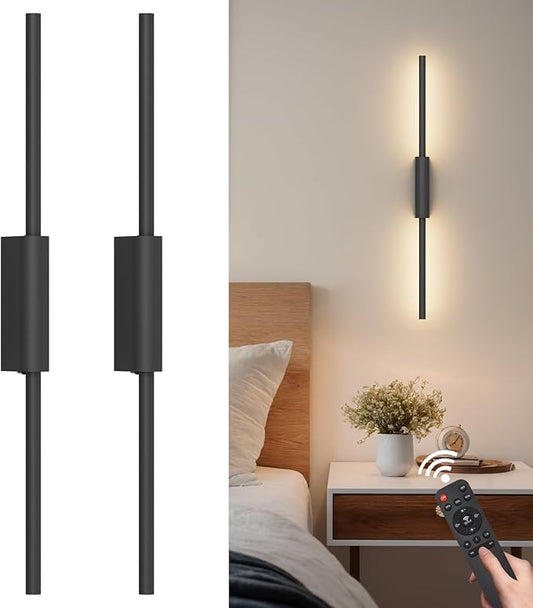 23.6In Battery Operated Wall Sconces Set of Two,10000mAh Rechargeable Sconce 3 Colors Dimmable Wireless Sconces for Living Room