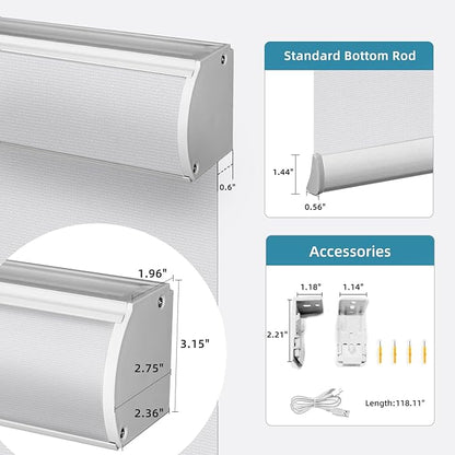 SmartWings Motorized Light Filtering Shades, Work with Matter Homekit Z-Wave Zigbee Alexa Google, 50% Blackout PVC Free Smart Blinds for Windows Cordless Window Shades with Remote Customized, White