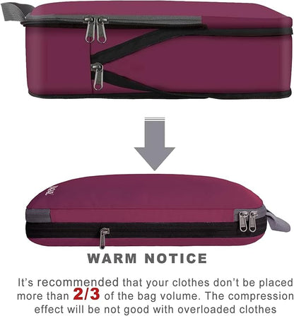 BAGAIL 4 Set/6 Set/8 Set Compression Packing Cubes Travel Accessories Expandable Packing Organizers (Cloth Pattern, 4-Burgundy)