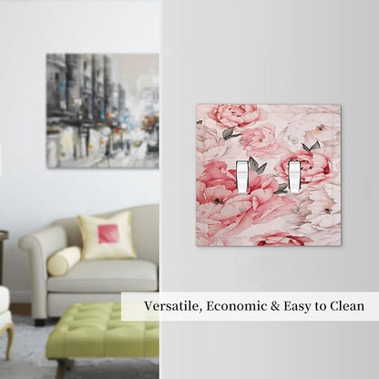 Decorative Light Switch Plate Covers Ink Pink Peony Flower Rustic Floral 2 Gang Light Switch Cover Unique Double Toggle Wall Plate Outlet Covers for Bedroom Home Decor （2 Pack）
