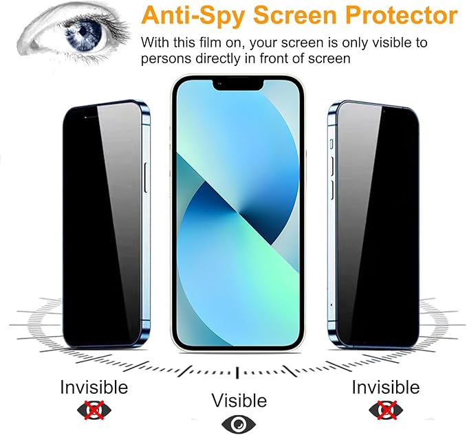 PEHAEL 3+3Pack for iPhone 13 Privacy Screen Protector with Camera Lens Protector Full Coverage Anti-Spy Tempered Glass Film 9H Hardness Easy Installation Bubble Free [6.1 inch]