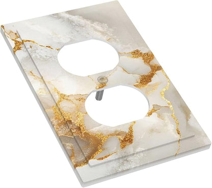 Gold Marble Crack Simple Abstract Print Outlet Covers 1 Gang Duplex Light Switch Cover Decorative Switch Plates Electrical Receptacle Faceplate Wall Plate for Bathroom Kitchen Home Decor