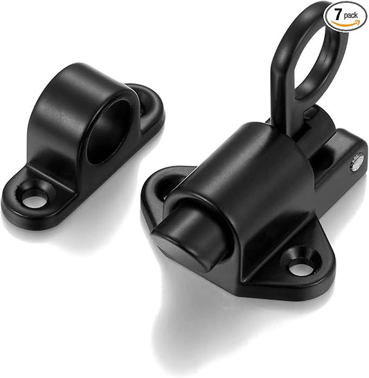 7 Packs Self-Closing Latches，Black Spring Door Lock，Resilient Bolt Latch Aluminum Alloy Safety Automatic Spring Barrel Slide Door Lock with Screws,Used for Gate,Window and Cabinet etc