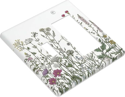 Vintage Herbs Wildflowers Plant Floral Outlet Covers 1 Toggle 1 Rocker Combination Decorative Wall Plate Electrical Switch Plates Light Switch Cover Plate For Bed Room Home Decor