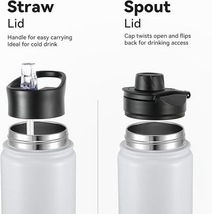 16 oz Insulated Water Bottle with Straw Lids, Stainless Steel Kids Water Bottles for School, Double Wall Vacuum Metal Water Bottle with Straw & Wide Mouth Lid, White 1 Pack