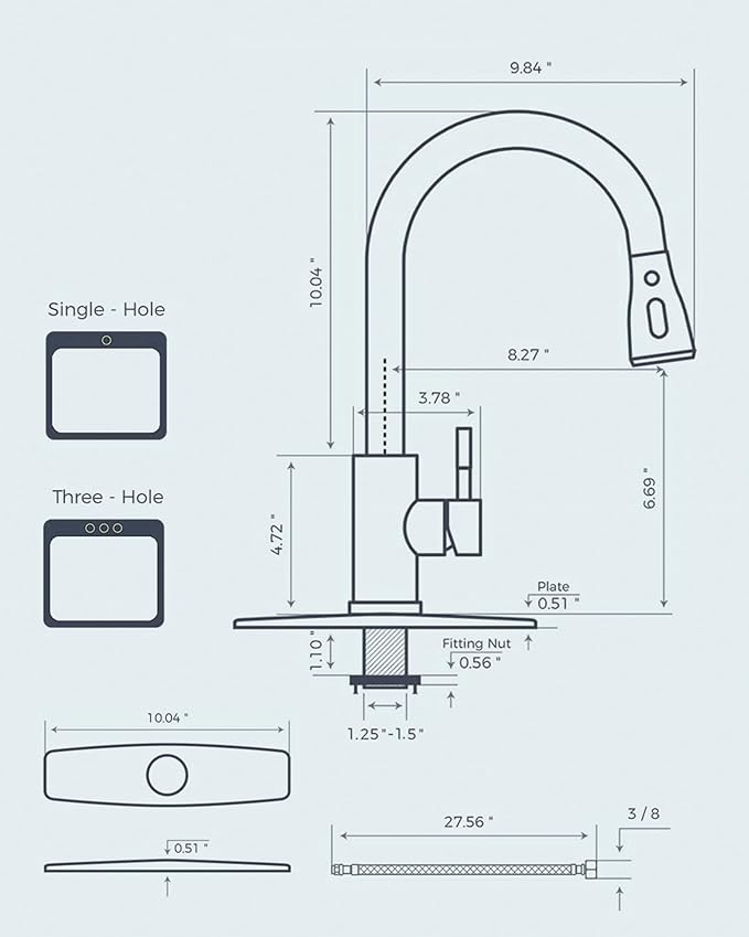 FORIOUS Kitchen Faucets with Pull Down Sprayer, High Arc Single Handle Classic Stainless Steel Sink Faucet 1 or 3 Hole, Suitable for Farmhouse Camper Laundry Rv Bar, Black Chrome