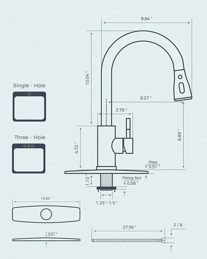 FORIOUS Kitchen Faucets with Pull Down Sprayer, High Arc Single Handle Classic Stainless Steel Sink Faucet 1 or 3 Hole, Suitable for Farmhouse Camper Laundry Rv Bar, Black Brushed