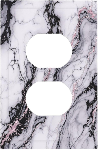 Outlet Covers White Marble Pattern Black Lines Pink Lines 1 Gang Duplex Wall Plate Decorative Switch Plates Electrical Receptacle Faceplate Light Switch Cover for living Room Office Decor