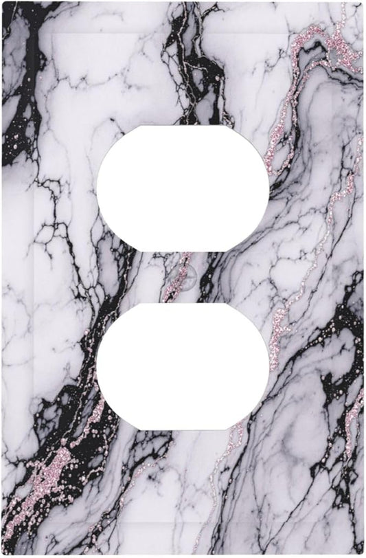 Outlet Covers White Marble Pattern Black Lines Pink Lines 1 Gang Duplex Wall Plate Decorative Switch Plates Electrical Receptacle Faceplate Light Switch Cover for living Room Office Decor