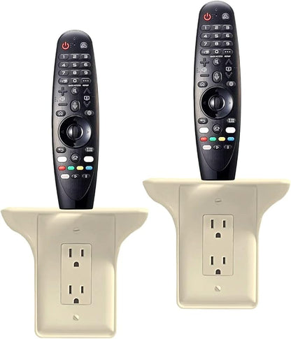 BeraTek Power Perch Wall Outlet Shelf | Declutter & Reclaim Counter Space | Bedroom & Bathroom Organizing Shelves | Alexa Echo Dot Holder, Router Shelf, Holds Electric Toothbrush | Almond, 2-Pack