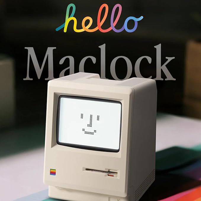Maclock WB-8 Retro Pixel Alarm Clock, 1984 80s Computer Style Electronic Digital Clock with Large LCD Display, USB Desk Clock for Bedroom, Multiple Alarms, Calendar, Temperature, Adjustable Brightness