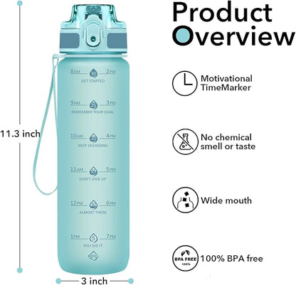 32oz Water Bottle with Time Marker, Motivational Drinking Bottle with Strap, BPA-Free Leak-Proof, Encouraging Water Bottle Time to Drink Water for Gym School Office Travel