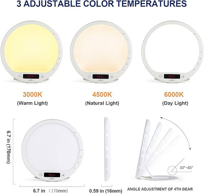 Light Therapy Lamp Sunrise Alarm Clock Wake up lamp 10000 lux UV-Free Sun lamp Bioclock Adjustment APP Control Portable No Built-in Lithium Battery
