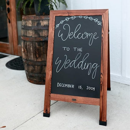 TenXVI Designs 40"x22" A-Frame Sign, Torched Wood Sandwich Board, Double-Sided Magnetic Chalkboard for Cafe, Bar, Restaurant Owners, Wedding Planners, Outdoor Sandwich Board Signs