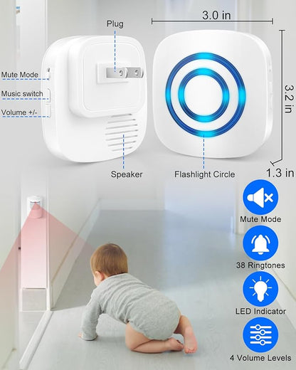 Wireless Caregiver Pager, Motion Sensor Alarm, Indoor Bed Alarm for Elderly Adults, Door Alarms for Dementia, Motion Detector, Driveway Alarms, Door Chime, Doorbell for Business When Entering