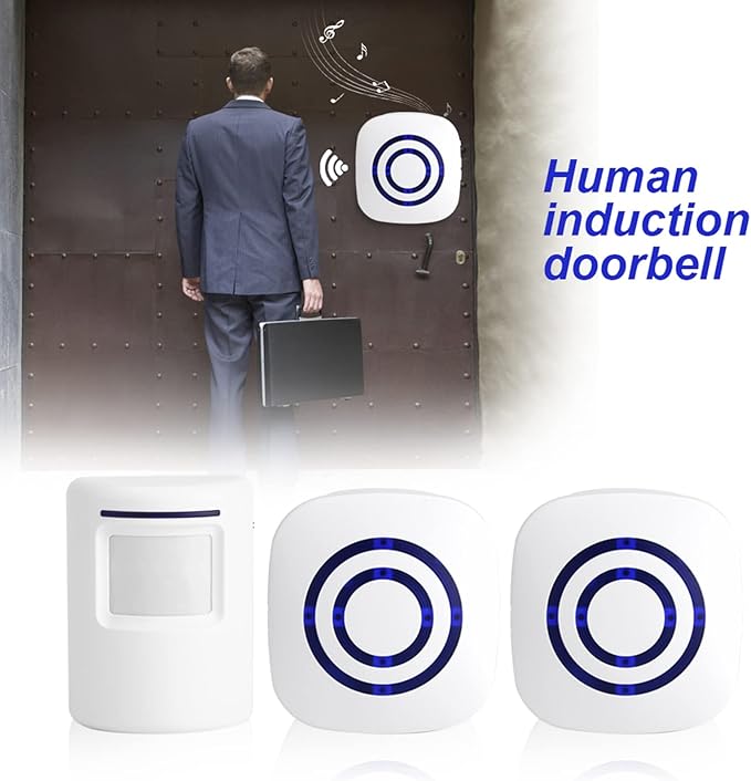 SUNGOOYUE Infrared Sensor Motion Detector Entry Door Bell Alarm with Transmitter & Receiver for Home Office Security White (One for two US regulations), SUNGOOYUEbg0m6u7yvh-02