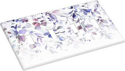 Purple Eucalyptus Watercolor Floral Rustic Leaf Light Switch Covers Quad Toggle Electrical Faceplate 4 Gang Wall Plate Decorative Switch Plates for Farmhouse Home Decor