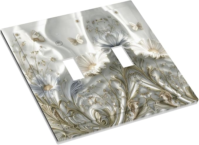 Artistic Floral Plant 2 Gang Double Toggle Decorative Light Switch Covers Electrical Faceplate Switch Plates for Bathroom Kitchen Home