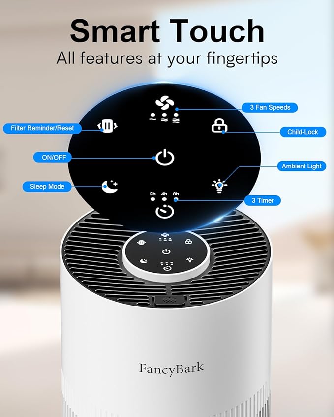 Air Purifiers for Home Bedroom Up to 1000 Ft², H14 True HEPA Room Air Purifiers for Bedroom With Sleep Mode Light Mode & Aroma Function Air Cleaner Smoke Odor Dust Pollen Pet Dander (White)