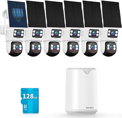 WEILAILIFE 【Auto Tracking & 2-Way Audio】 WiFi Home Video Surveillance Systems, Security Cameras Wireless Outdoor, Solar Powered PTZ Security Camera System DVR Kits