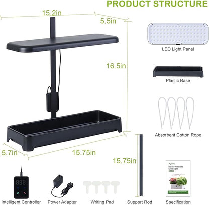 Indoor Garden Led Grow Light, Full Spectrum LED Grow Lamp for Indoor Plants with Intelligent Controller, Height Adjustable, Ideal for Home Desk Plant Lighting (Without Pots) (Black, 16.5*6.5*4 inch)
