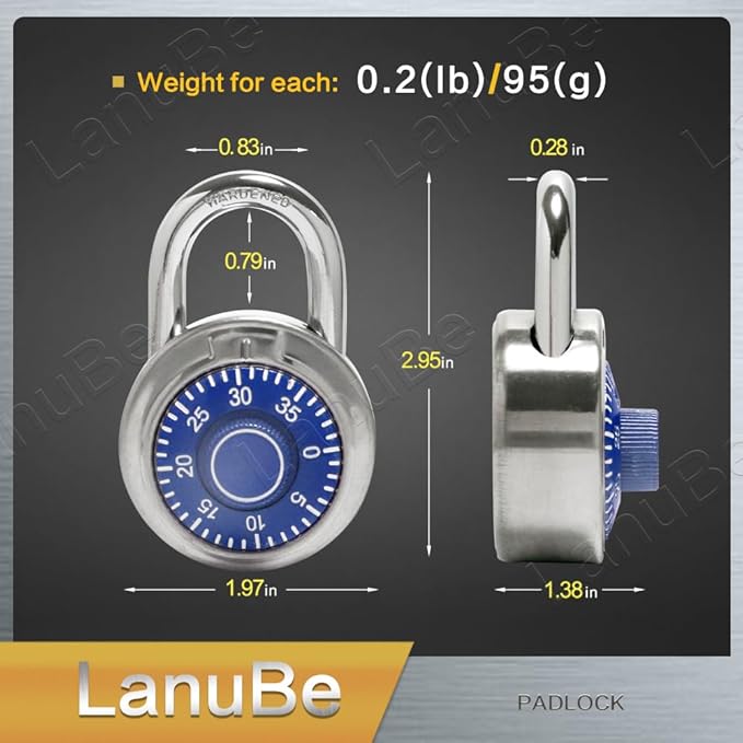 LanuBe Standard Dial Combination Lock, 2 in. Wide, with Different Combinations, Blue Turnplate, Pack of 24; Lock for School, Employee, Gym Sports Locker, Case, Toolbox and so on
