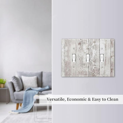 Decorative Switch Plates Rustic Vintage White Wood Grain 3 Gang Wall Plate Triple Toggle Light Switch Cover Faceplate Electrical Wall Panels for Farmhouse Home Decor
