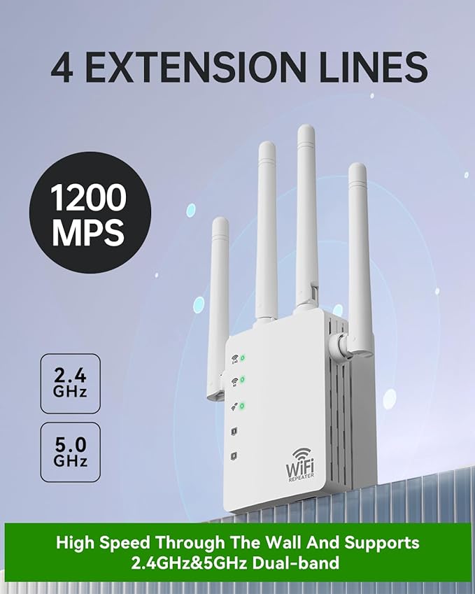 WiFi Extender, WiFi Extender Signal Booster Dual-Band(5.0G&2.4G) AC1200Mbps 10X Faster WiFi 6 Coverage to 13888 sq. ft & 150+ Devices, WiFi Range Extender, WiFi Booster Extender for Home