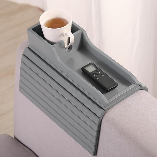 GEHE Bamboo Couch Cup Holder, Anti-Spill Sofa Arm Tray, Natural and Easy to Clean Couch Arm Cup Holder Armrest Tray Perfect for Cups, Beers, Snacks, Remote Control, Drinks