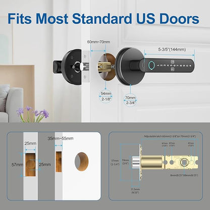 Fingerprint Door Lock – Fingerprint Door Knob Knob with 5 Unlock Options, Anti-Peep Code, Adjustable Auto-Lock, Inside Lock, for Home, Office, Apartment, Bedroom – Black