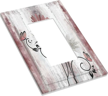 Decorative Outlet Covers Pink White Daisy Butterfly Wood Grain 1 Gang Single Rocker Light Switch Cover Plate Wall Plates GFCI Faceplate for Farmhouse Bathroom Decor