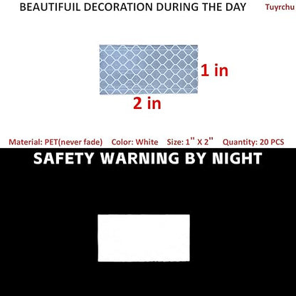 Non Fading White Reflective Stickers 1 inch X 2 inch, Outdoor Waterproof High Visibility Warning Safety Adhesive Reflector Tape (20 Pcs)