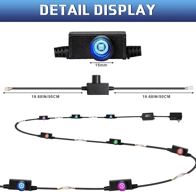 AZIMOM 1520pcs Fiber Optic Hanging Light for Garden Tree Decor Exhibition Indoor Shop Bar Ceiling, 0.03in 8.2ft Flash Point Side Glow Fiber Cable 8Pack Light Source Remote App Control Color Change