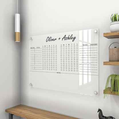 Personalized Acrylic Habit Tracker | Dry Erase Weekly Checklist & Notes Board | 5mm Clear Wall-Mounted To-Do List & Productivity Planner | Home, Office, Couples, Partners | (36"x24")
