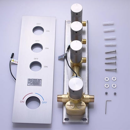 Triple Function Shower Diverter Digital Display Shower Mixer Valve Kit Replacement Temperature Control Valve with Individual On Off Flow Control Shower Valve, Brushed Nickel