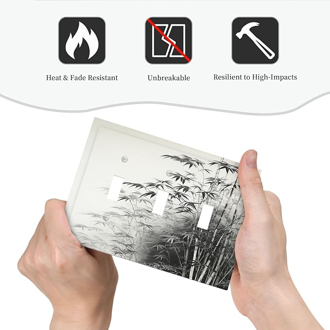 Light Switch Covers Watercolor Vintage Ink Bamboo Forest 3 Gang Wall Plates Triple Toggle Outlet Cover Decorative Switchplates Electrical Panel Cover for Kitchen Living Room 4.8 X 6.7 IN